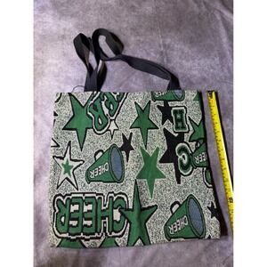 Green Woven Tapestry Cheer Tote Bag Stars Megaphone Cheerleading Shoulder Bag